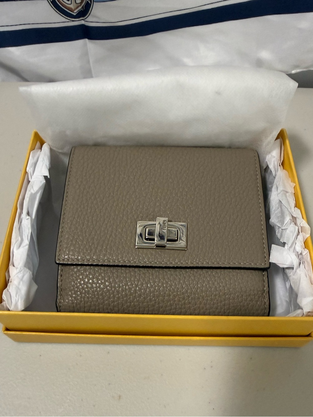 Women’s Taupe Fendi Pebbled Leather Turn-Lock Wallet